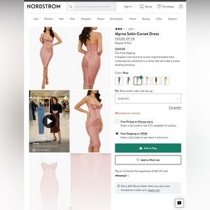 House of CB Myrna satin corset dress rose color size L+ NWT